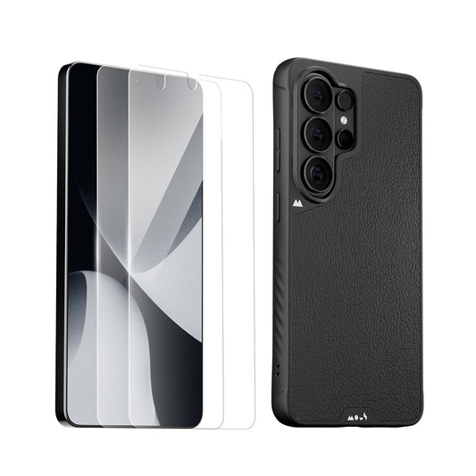 Black Leather Protective Case and Screen Protector - Samsung Essentials Kit